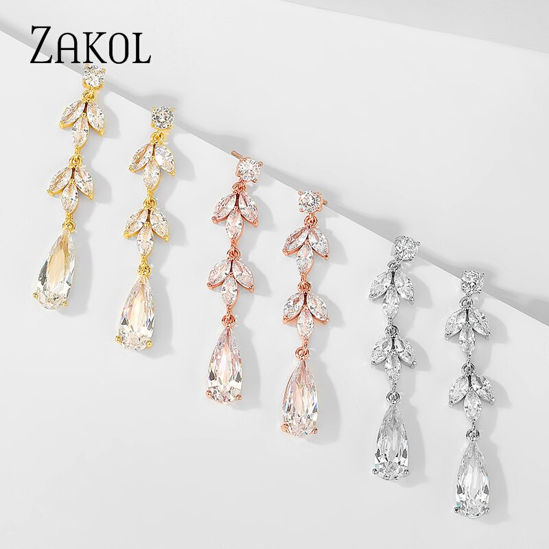 Clear CZ Crystal Dangle Earrings