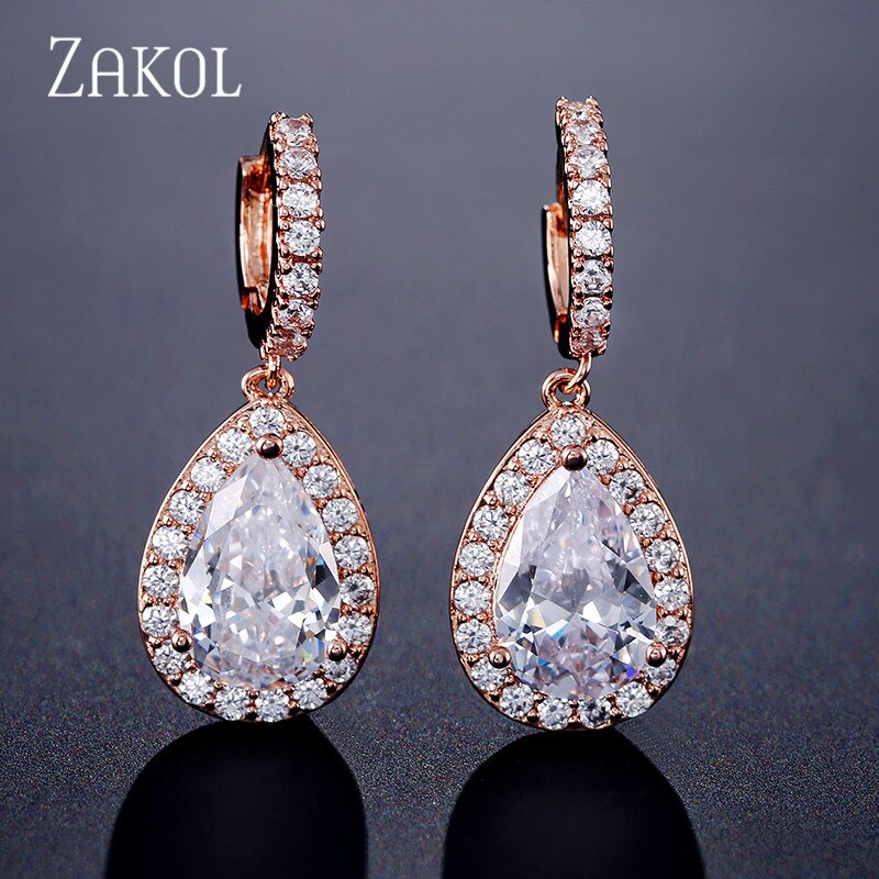 Water Drop Crystal Halo Bridal Earrings