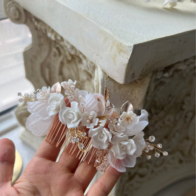 Ashleigh Porcelain Flower Wedding Hair Comb/Pin