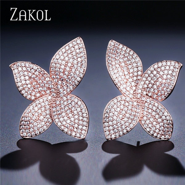 Flower Petal Rhinestone Stud Earrings