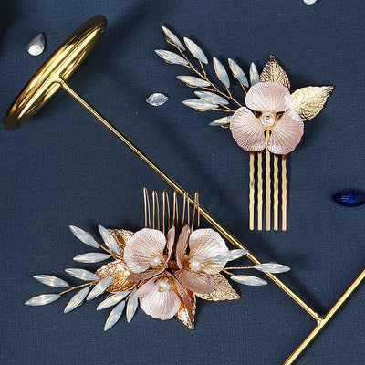 Layla Opal Gold Flower Bridal Hair Comb Set (2 Piece)