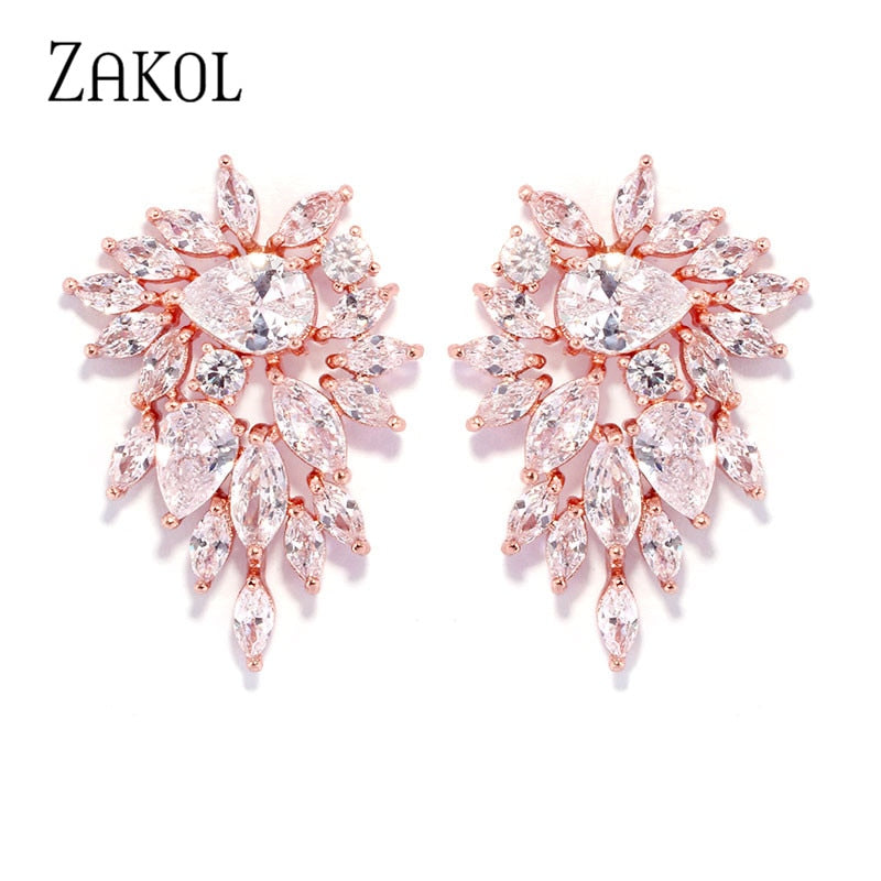 CZ Cluster Bridal Stud Earrings