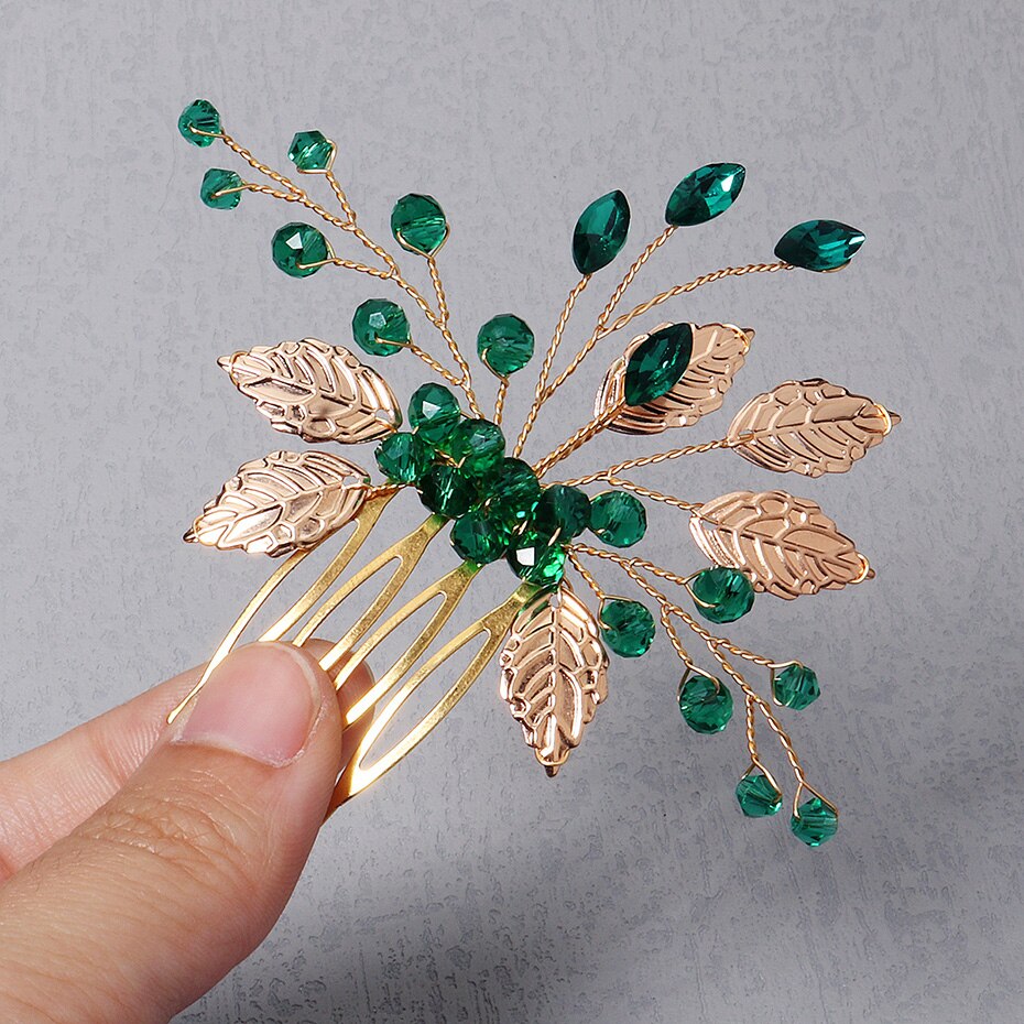 Kristin Emerald Gold Bridal Comb