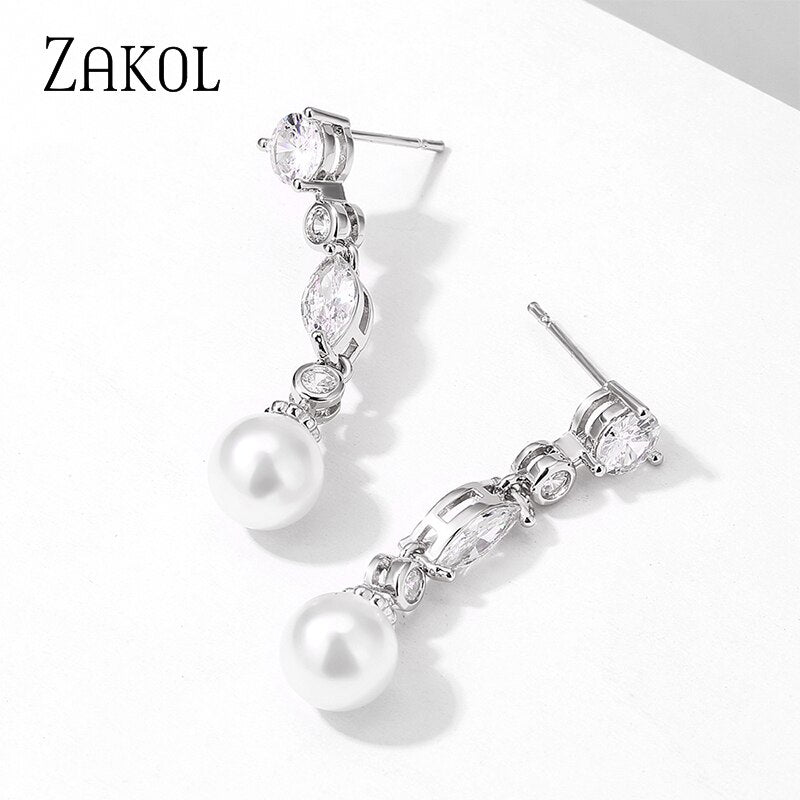 Crystal Pearl Dangle Earrings