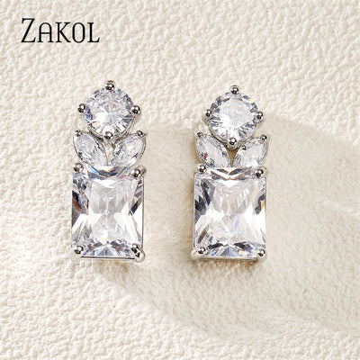 Stunning Square CZ Wedding Earrings