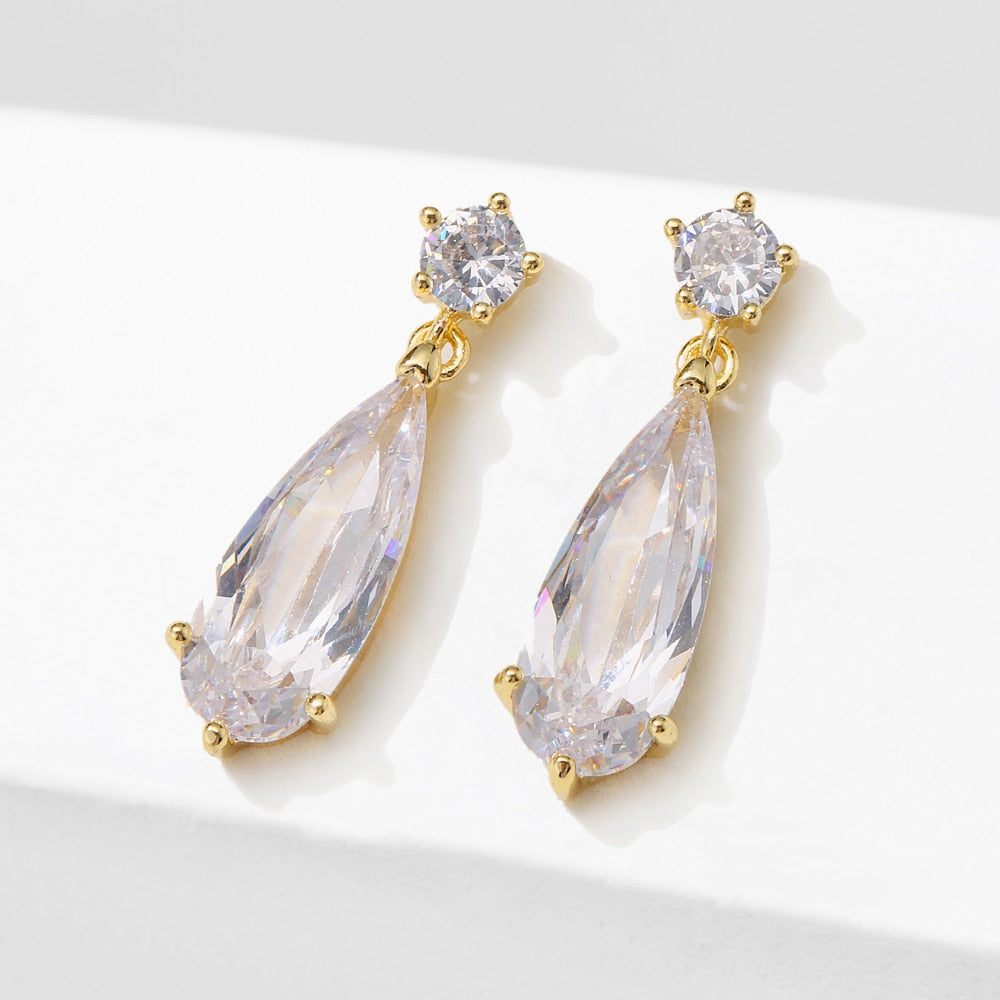 Elongated Water Drop Crystal Bridal Earrings