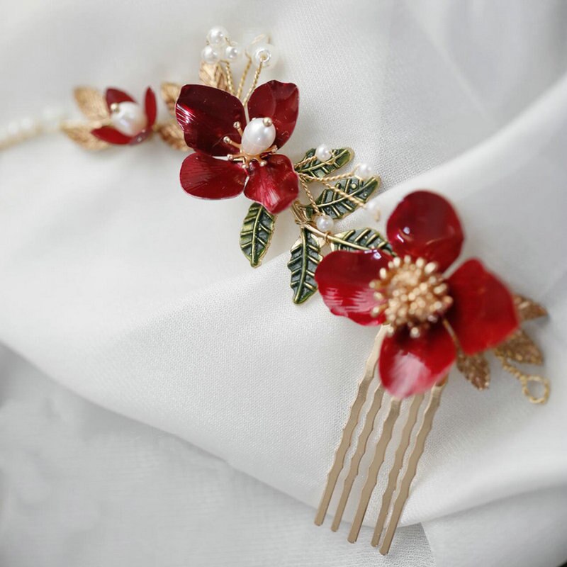 Selena Retro Red Floral Bridal Headband