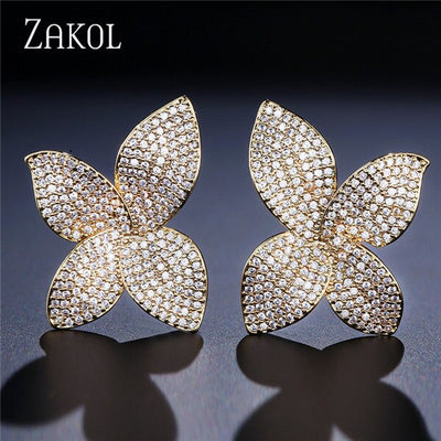 Flower Petal Rhinestone Stud Earrings