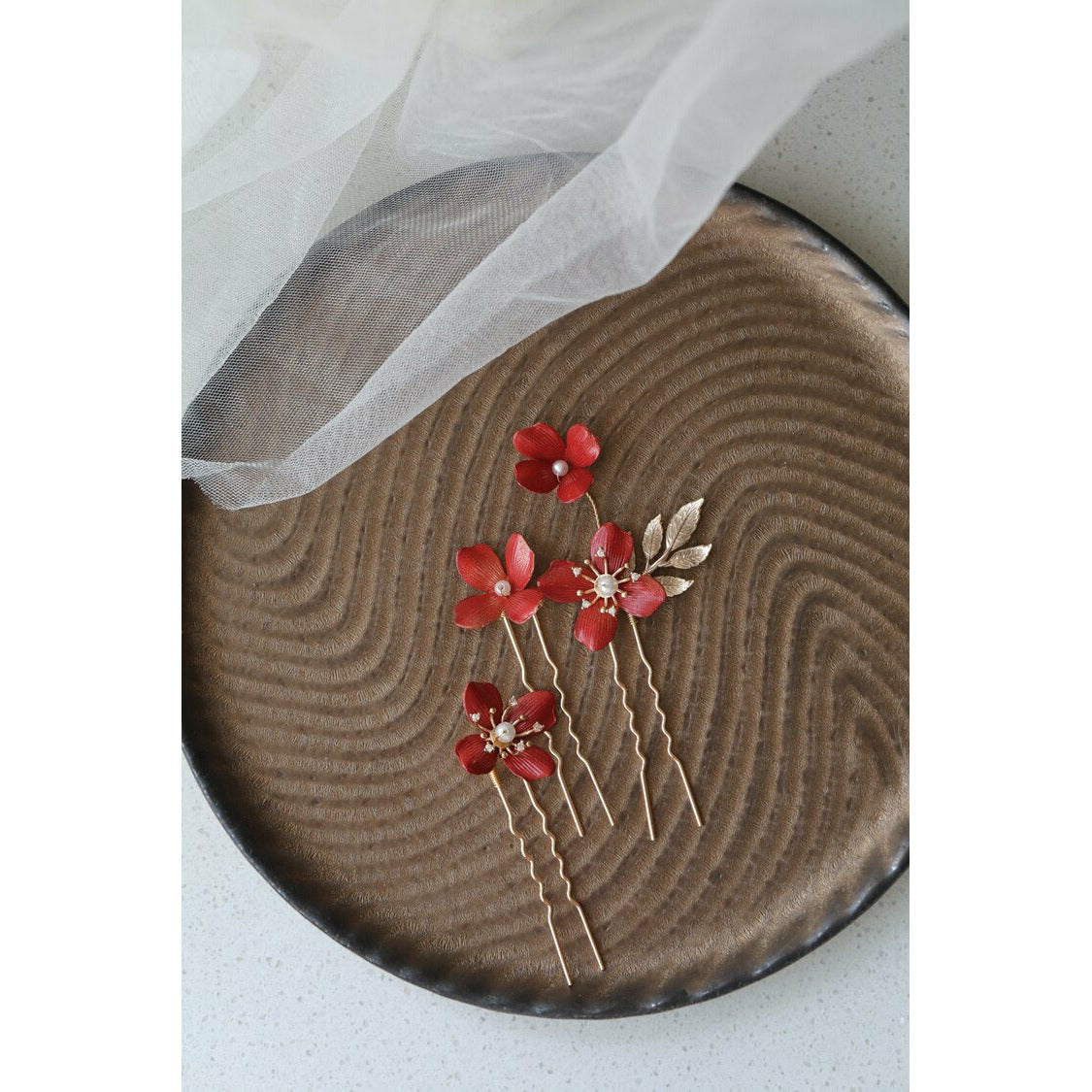 Ruby Red Flower Hair Comb/Hair Pins