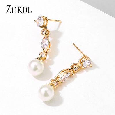 Crystal Pearl Dangle Earrings