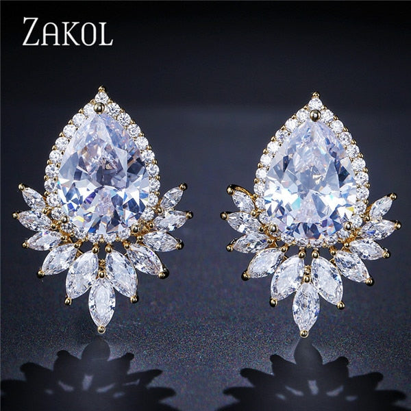 Teardrop CZ Stud Earrings