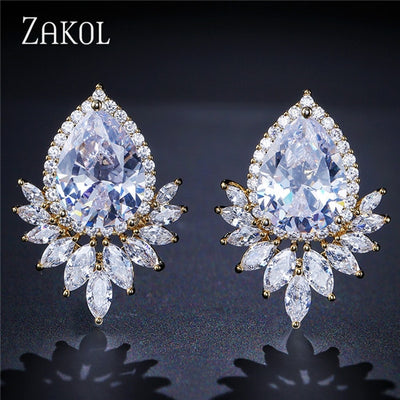 Teardrop CZ Stud Earrings