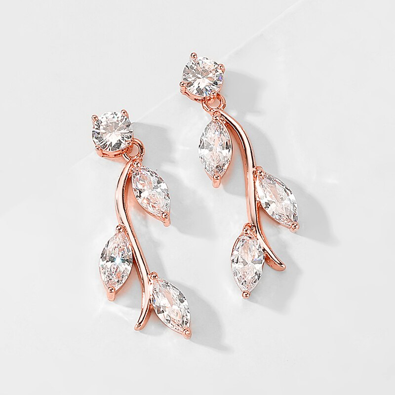 Rose Gold Floral Branch Drop Earrings