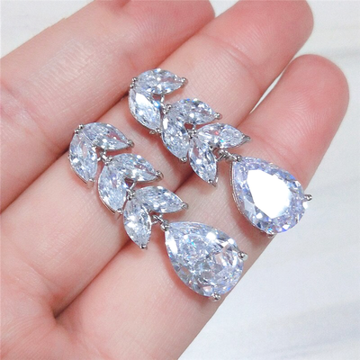 Stunning CZ Leaf Dangle Earrings