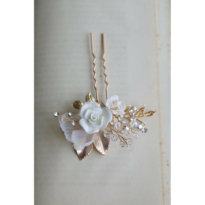 Ashleigh Porcelain Flower Wedding Hair Comb/Pin