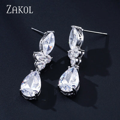 Water Drop Zirconia Crystal Dangle Earrings