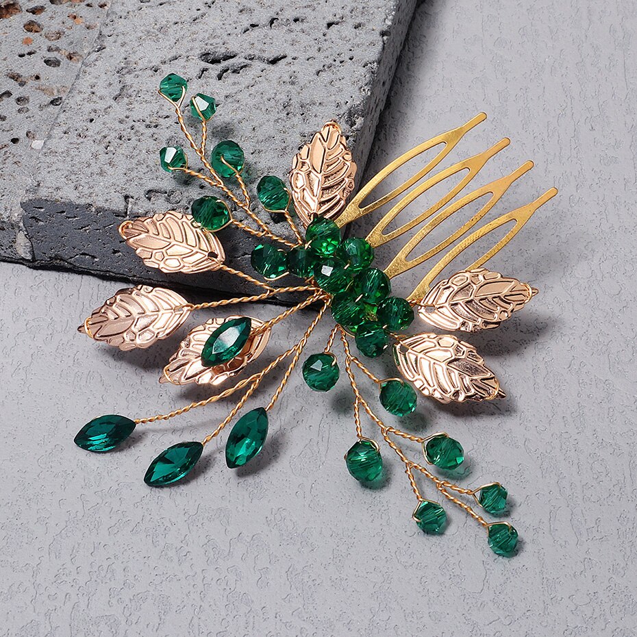 Kristin Emerald Gold Bridal Comb