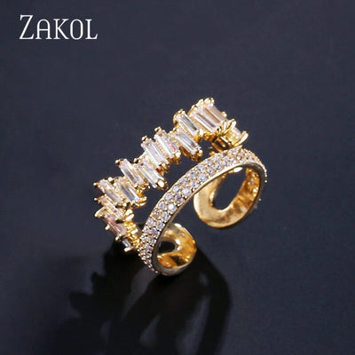 Double Stack Crystal Adjustable Open Ring