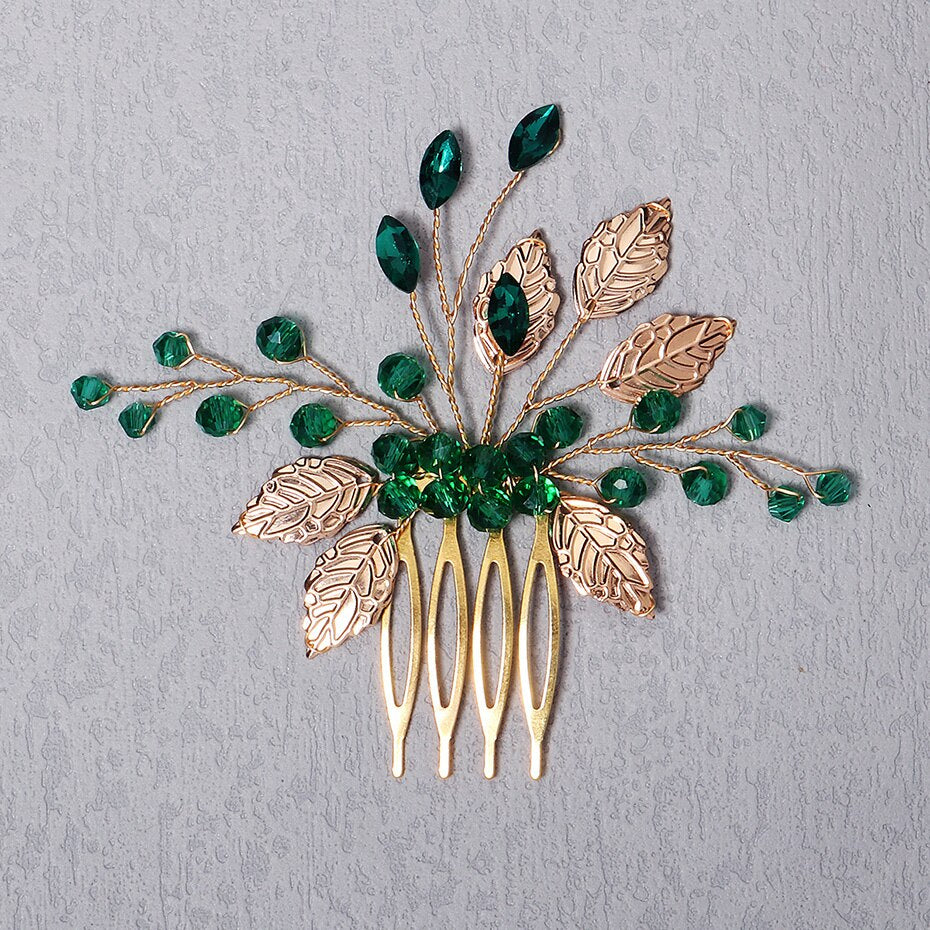 Kristin Emerald Gold Bridal Comb