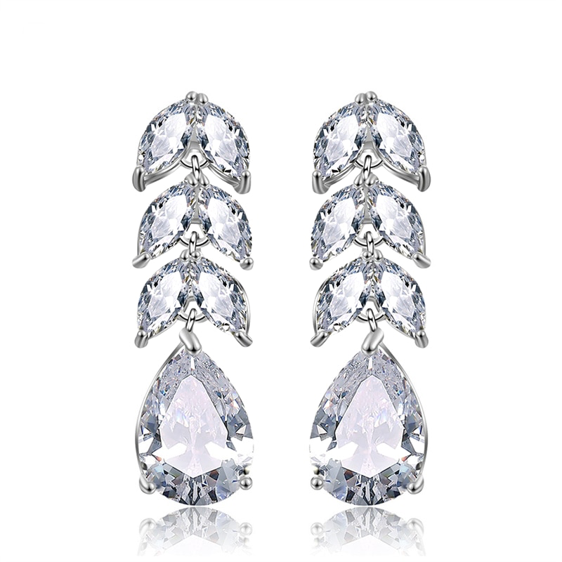 Stunning CZ Leaf Dangle Earrings