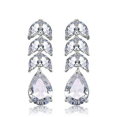 Stunning CZ Leaf Dangle Earrings