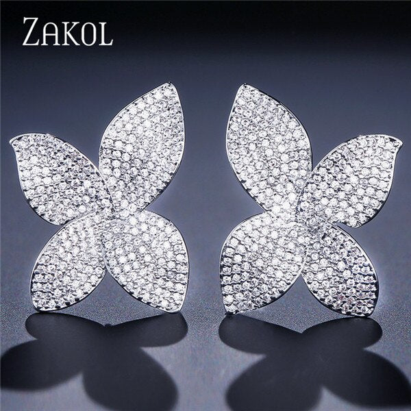 Flower Petal Rhinestone Stud Earrings