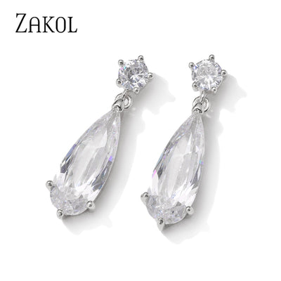 Elongated Water Drop Crystal Bridal Earrings