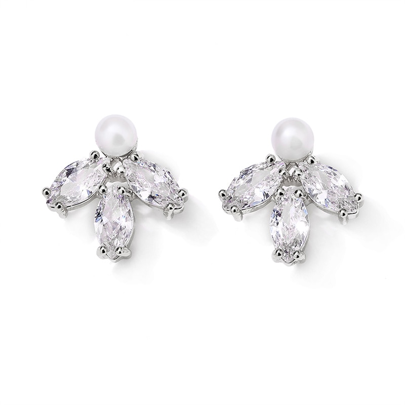 Elegant Floral Pearl Wedding Earrings