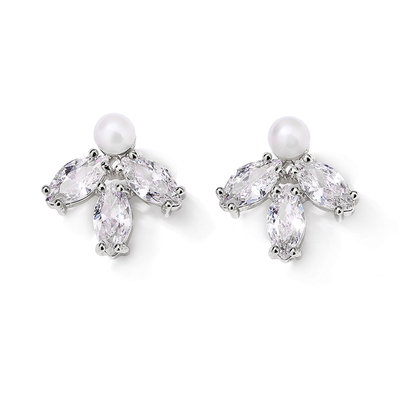 Elegant Floral Pearl Wedding Earrings