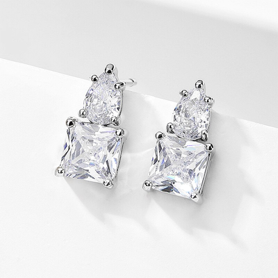 Simple Square Crystal Stud Earrings