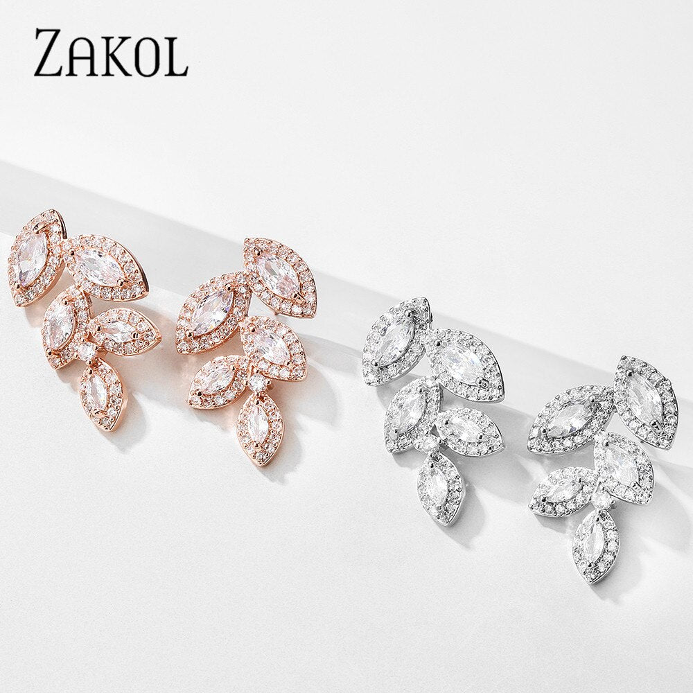 Abstract Crystal Leaf Stud Earrings