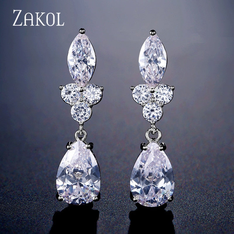 Water Drop Zirconia Crystal Dangle Earrings