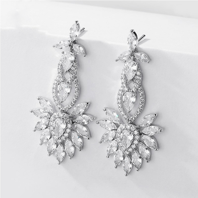 Long Abstract Crystal Bridal Earrings