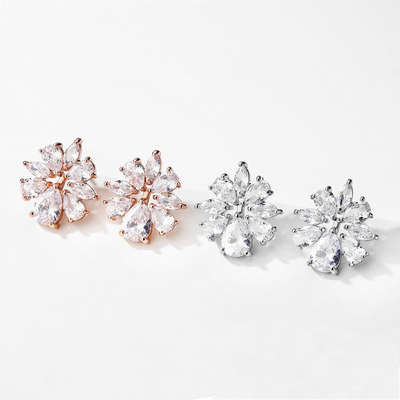 Crystal CZ Bridal Stud Earrings- Rose Gold/Silver