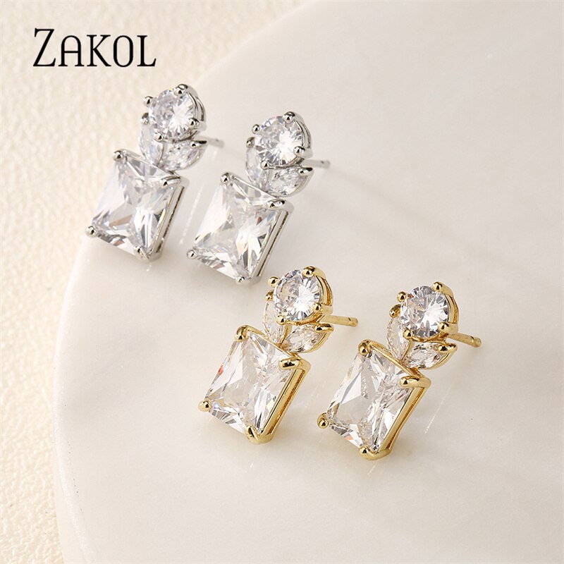 Stunning Square CZ Wedding Earrings