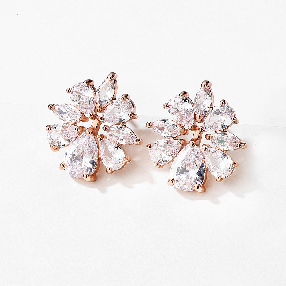 Crystal CZ Bridal Stud Earrings- Rose Gold/Silver