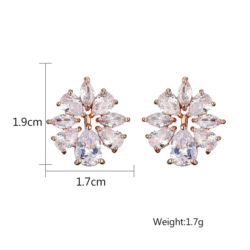 Crystal CZ Bridal Stud Earrings- Rose Gold/Silver