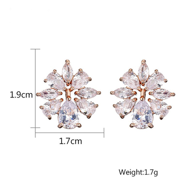 Crystal CZ Bridal Stud Earrings- Rose Gold/Silver