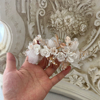 Ashleigh Porcelain Flower Wedding Hair Comb/Pin