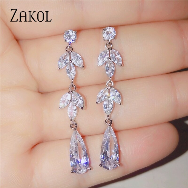 Clear CZ Crystal Dangle Earrings