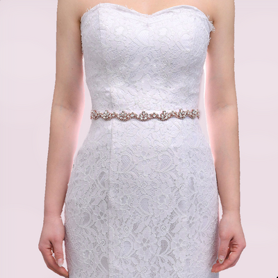 Lydia Thin Rose Gold Beaded Bridal Belt