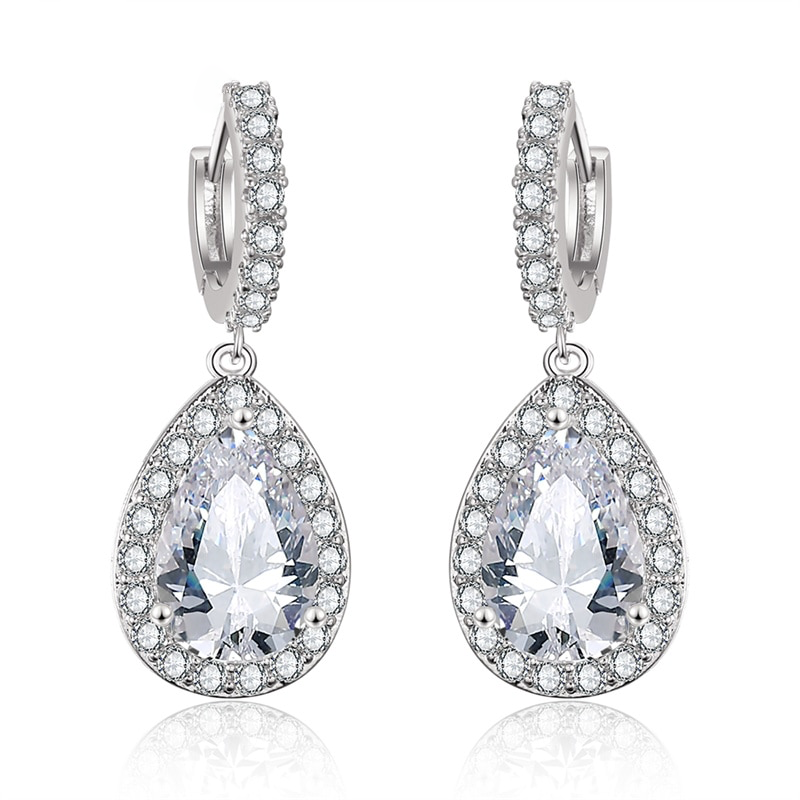 Water Drop Crystal Halo Bridal Earrings