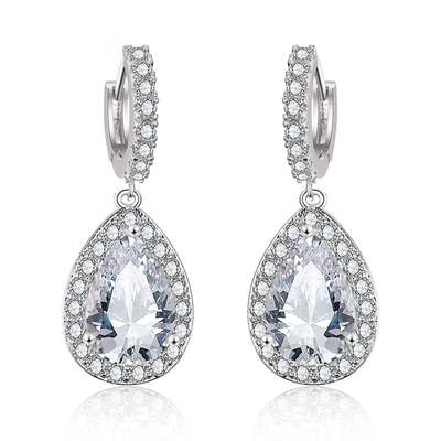 Water Drop Crystal Halo Bridal Earrings