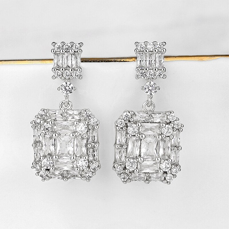 Square Crystal Wedding Earrings