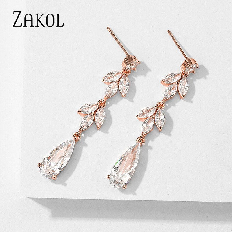 Clear CZ Crystal Dangle Earrings