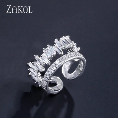 Double Stack Crystal Adjustable Open Ring